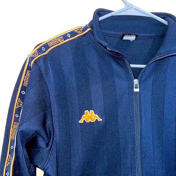 VINTAGE Kappa Track Jacket Navy Blue & Yellow - Picture 2 of 5